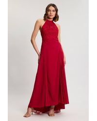 Karen Millen - Cutwork Embroidered Woven Maxi Dress With Pleated Godets - Lyst