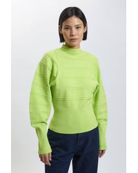 Karen Millen - Petite Wool Look Rib Detail Long Sleeve Knitted Top - Lyst