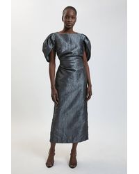 Karen Millen - Petite Taffeta Twill Puff Sleeve Midi Dress - Lyst