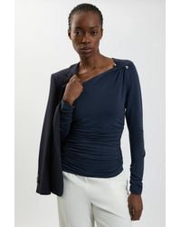 Karen Millen - Viscose Metal Clasp Detail Jersey Top - Lyst