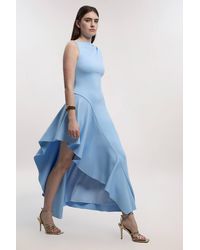 Karen Millen - Petite Scuba Drama Ruffle Hem Woven Maxi Dress - Lyst