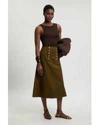 Karen Millen - Cotton Tailored Button Detail Midi Skirt - Lyst