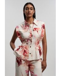 Karen Millen - Premium Viscose Linen Top Stitch Woven Blouse With Waist Seam Detail - Lyst