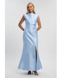 Karen Millen - Satin Twill Draped Waist Structured Tailored Maxi Dress - Lyst