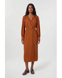 Karen Millen - Premium Viscose Linen Woven Wrap Dress With Stud Detail - Lyst