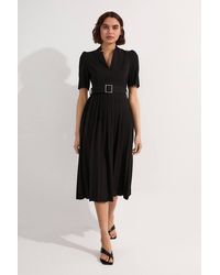 Karen Millen - Petite Tailored Structured Crepe Forever Pleat Belted Midi Dress - Lyst