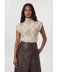 Karen Millen - Studded Argyle Wool Blend Cosy Knitted Top - Lyst