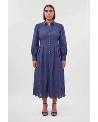 Karen Millen - Plus Size Cotton Cutwork Balloon Sleeve Woven Midi Dress - Lyst