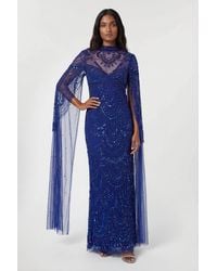 Karen Millen - Petite Premium Beaded Embellished Woven Midaxi Cape Dress - Lyst