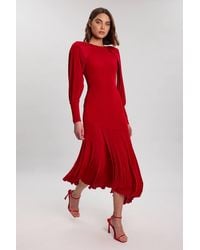 Karen Millen - Drapey Crepe V Neck Back Sleeved Maxi Dress - Lyst