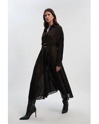 Karen Millen - Petite Hotfix Studded Long Sleeve Shirt Woven Maxi Dress - Lyst