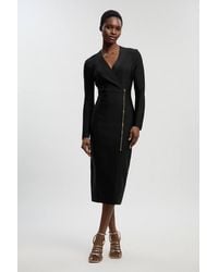 Karen Millen - Figure Form Bandage Asymmetric Zip Detail Midi Dress - Lyst