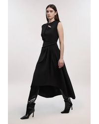 Karen Millen - Polished Tailored Drape Neck Full Skirt Dress - Lyst