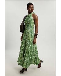 Karen Millen - Double Cloth Tile Print Halterneck Midi Dress - Lyst