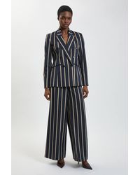 Karen Millen - Petite Stripe Wide Leg Tailored Trouser - Lyst