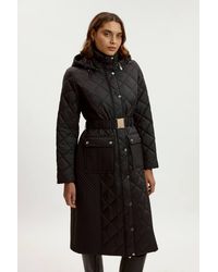 Karen Millen - Quilted Hooded Longline Coat - Lyst