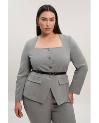 Karen Millen - Plus Size Tailored Marl Belted Square Neck Blazer - Lyst
