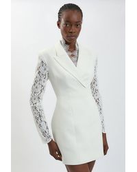 Karen Millen - Compact Stretch Lace Sleeve Blazer Mini Dress - Lyst