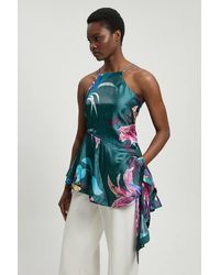 Karen Millen - Printed Metallic Floral Woven Top - Lyst
