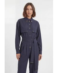 Karen Millen - Cupro Utility Twill Woven Jumpsuit - Lyst