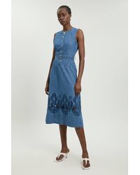 Karen Millen - Denim Cut Out Halterneck Midi Dress - Lyst