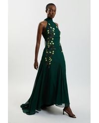 Karen Millen - Hand Embellished Floral Halterneck Gown - Lyst