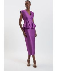 Karen Millen - Structured Satin Peplum Midi Dress - Lyst