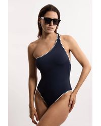 Karen Millen - Stitch Detail One Shoulder Cut Out Swimsuit - Lyst