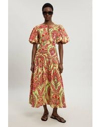 Karen Millen - Double Cloth Abstract Print Balloon Sleeve Midi Dress - Lyst