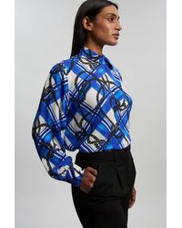 Karen Millen - Rope Print Viscose Crepe Balloon Sleeve Blouse - Lyst