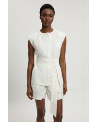 Karen Millen - Cutwork Cotton Tie Detail Woven Top - Lyst