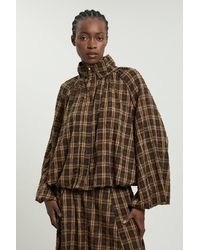Karen Millen - Beaded Check Print Bubble Hem High Neck Jacket - Lyst