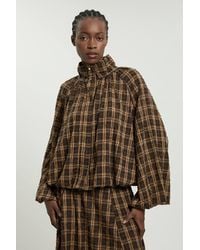 Karen Millen - Beaded Check Print Bubble Hem High Neck Jacket - Lyst