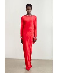 Karen Millen - Crystal Embellished Raw Edge Satin Wrap Maxi Dress - Lyst