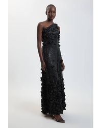 Karen Millen - Floral Applique One Shoulder Woven Maxi Dress - Lyst