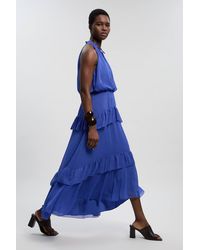 Karen Millen - Crinkle Chiffon Halterneck Woven Maxi Dress - Lyst