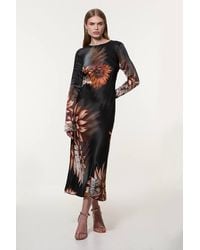 Karen Millen - Viscose Satin Long Sleeve Bias Cut Woven Midi Dress - Lyst