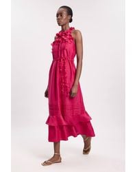 Karen Millen - Floral Applique Woven Halter Woven Tier Maxi Dress - Lyst