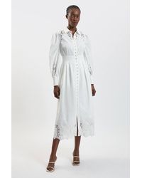 Karen Millen - Cotton Cutwork Balloon Sleeve Woven Midi Dress - Lyst