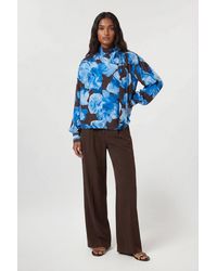 Karen Millen - Viscose Woven Stripe Contrast Floral Blouse - Lyst