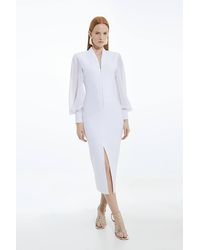 Karen Millen - Bandage Figure Form Zip Detail Chiffon Sleeve Knit Dress - Lyst