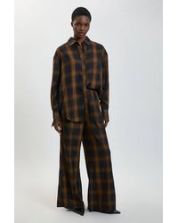 Karen Millen - Check Pu Trim Detail Wide Leg Trouser - Lyst