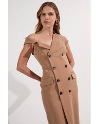 Karen Millen - Compact Stretch Asymmetric Collar Tailored Pencil Maxi Dress - Lyst