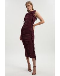 Karen Millen - Bandage Mesh Gathered Ruffle Knitted Maxi Dress - Lyst