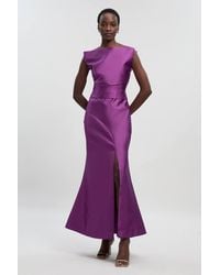Karen Millen - Satin Twill Draped Waist Structured Tailored Maxi Dress - Lyst