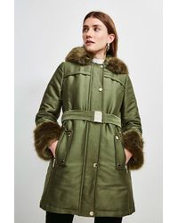 Karen Millen Faux Fur Trimmed Parka Coat - Green