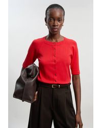 Karen Millen - Viscose Blend Knitted Short Sleeve Cardigan Sweater - Lyst
