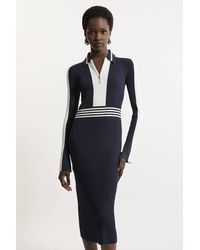 Karen Millen - Rib Knit Polo Zip Up Midi Dress - Lyst