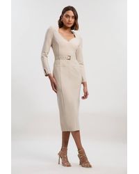 Karen Millen - Figure Form Bandage Belted Midi Dress - Lyst