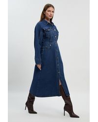 Karen Millen - Denim Button Front Sleeved Shirt Dress - Lyst